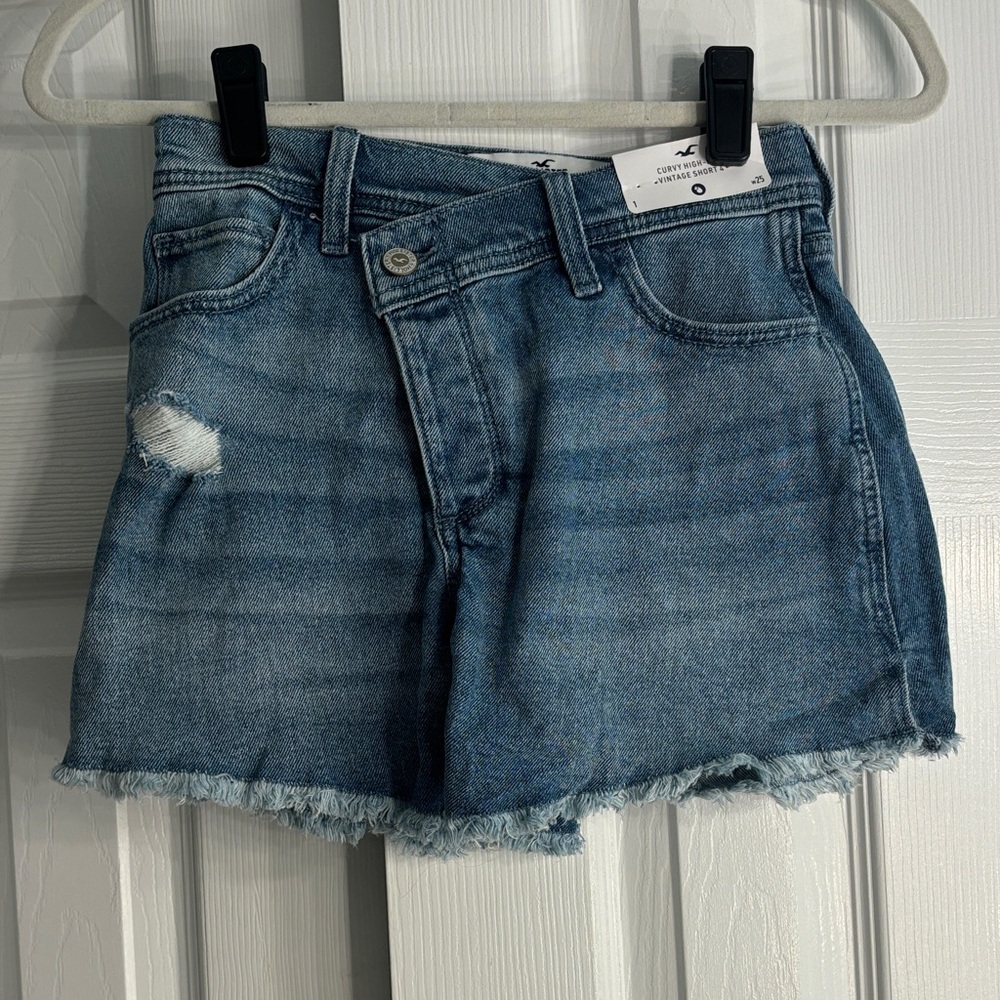 Hollister Curvy, Asymmetrical, High-Rise Denim Shorts